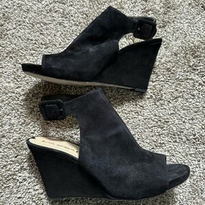 Via Spiga Jaffa Black Suede Wedge Heel Size 9 w/ Box